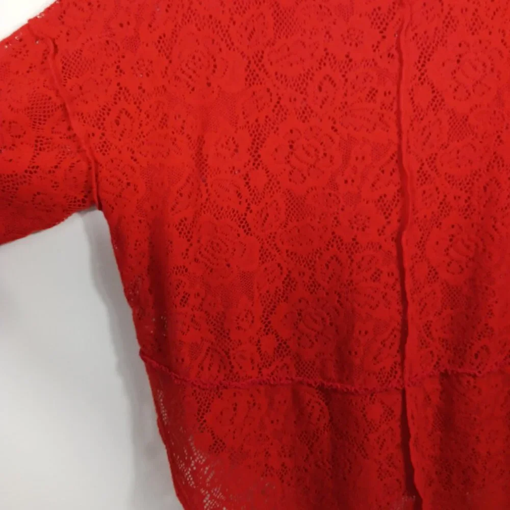 Free People, Red Long Sleeve Top, Open Knit, Oversized, Size MED, Lt. Wt., Soft - Picture 7 of 16